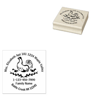 Hen met gele Chicken Line Art Home Contact Info Rubberstempel