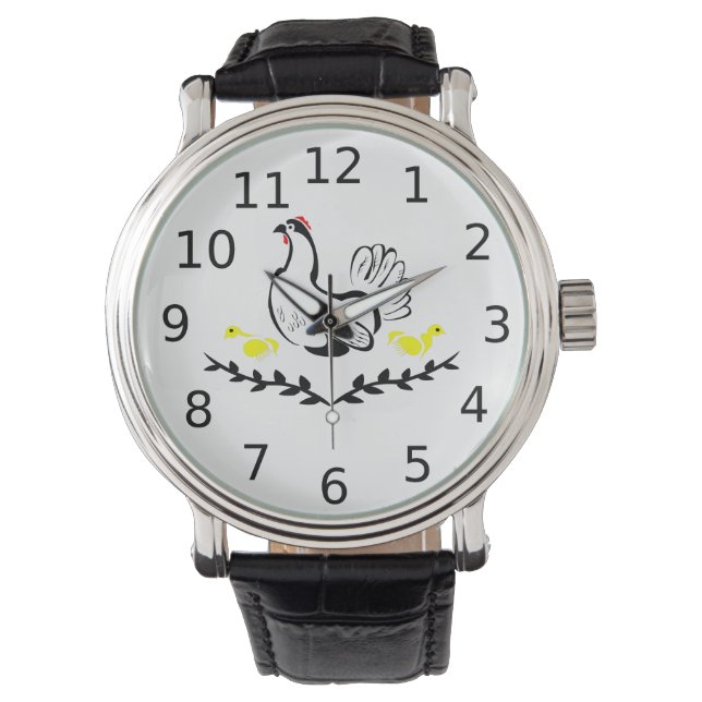 Hen met gele Chicken Line Art Horloge (Voorkant)