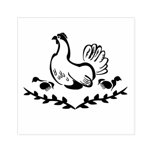 Hen met gele Chicken Line Art Rubberstempel (Afrduk)