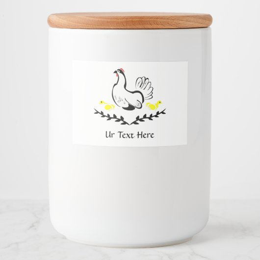 Hen met gele Chicken Line Art Voedselcontainer Etiket (Voorkant)