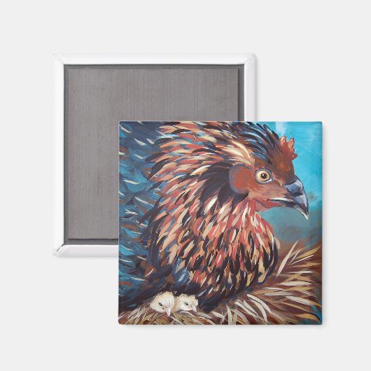 Hen met kippen magneet (Voorkant / Achterkant)