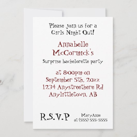 Hen Night Bachelorette Party Invite Kaart (Achterkant)