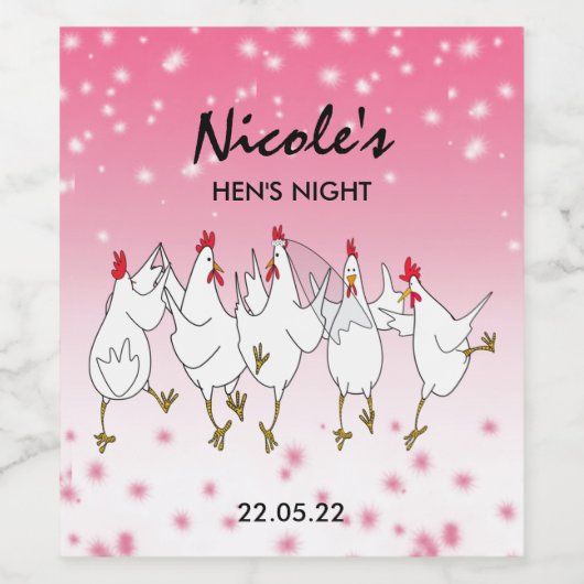 Hen Night Personated Pink Sparkle Wine Label Wijn Etiket (Enkel label)