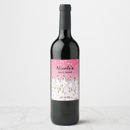 Hen Night Personated Pink Sparkle Wine Label Wijn Etiket (Voorkant)
