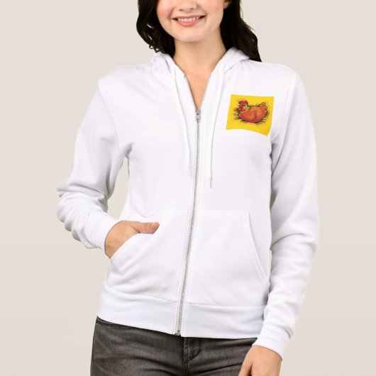 Hen on Nest Bright Farmyard Chicken Hoodie (Voorkant)