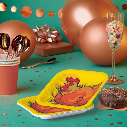 Hen on Nest Bright Farmyard Chicken Papieren Bordje