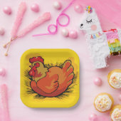 Hen on Nest Bright Farmyard Chicken Papieren Bordje (Feest)