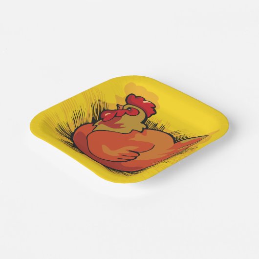 Hen on Nest Bright Farmyard Chicken Papieren Bordje (Gebogen)