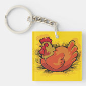 Hen on Nest Bright Farmyard Chicken Sleutelhanger (Voorkant)