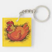Hen on Nest Bright Farmyard Chicken Sleutelhanger (Achterkant)