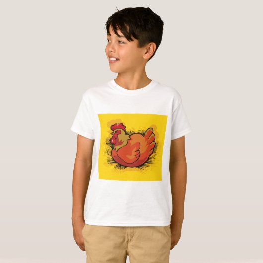 Hen on Nest Bright Farmyard Chicken T-shirt (Voorkant volledig)