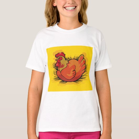 Hen on Nest Bright Farmyard Chicken T-shirt (Voorkant)