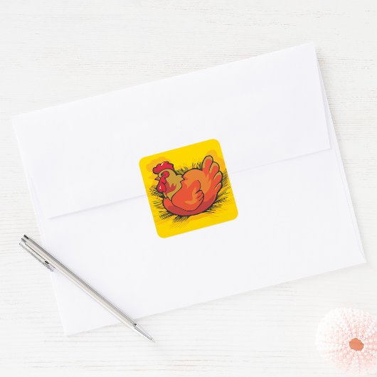 Hen on Nest Bright Farmyard Chicken Vierkante Sticker