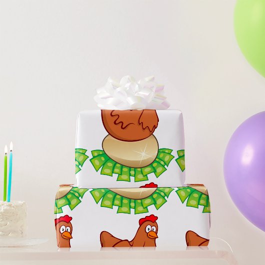 Hen op een gouden eieren cadeaupapier