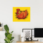 Hen op Nest Heldere Boerderij Kip Poster (Thuiskantoor)