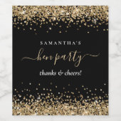 Hen Party Black Gold Glitter Name Bedankt Wijn Etiket (Enkel label)