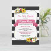 Hen Party Brunch Shower Stripe Floral Pink Invite Kaart (Staand voorkant)