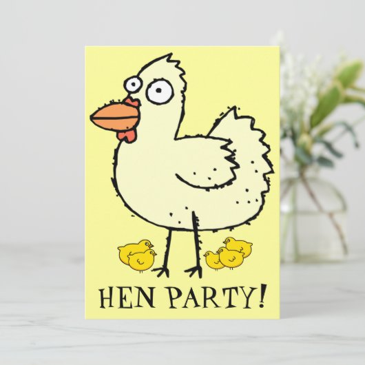 Hen Party. Chicken and Hens Bachelorette Invite Kaart (Staand voorkant)