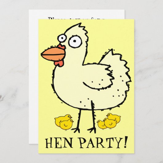 Hen Party. Chicken and Hens Bachelorette Invite Kaart (Voorkant / Achterkant)