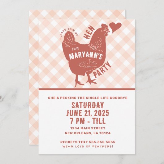 Hen Party Chicken Bachelorette Uitnodiging (Voorkant / Achterkant)