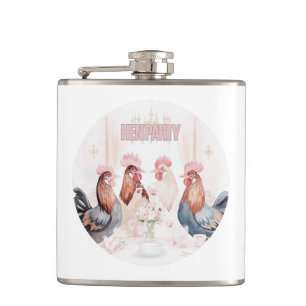 Hen Party Design Meisjesachtig Roze Kippen Bache Heupfles