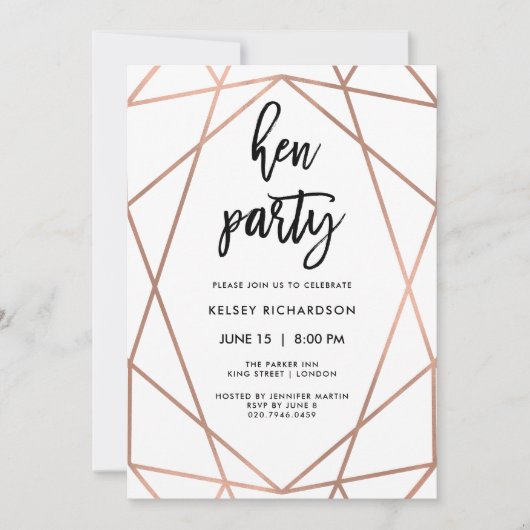 Hen Party | Faux Roos Gold Geometric op White Kaart (Voorkant)