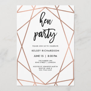Hen Party   Faux Roos Gold Geometric op White Kaart