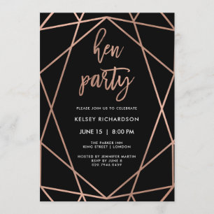 Hen Party   Faux Roos Gold Geometric op zwart Kaart
