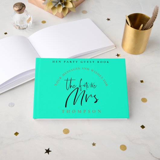 Hen Party Future Mrs Name Stylish Script Neo Green Gastenboek (Voorkant open)