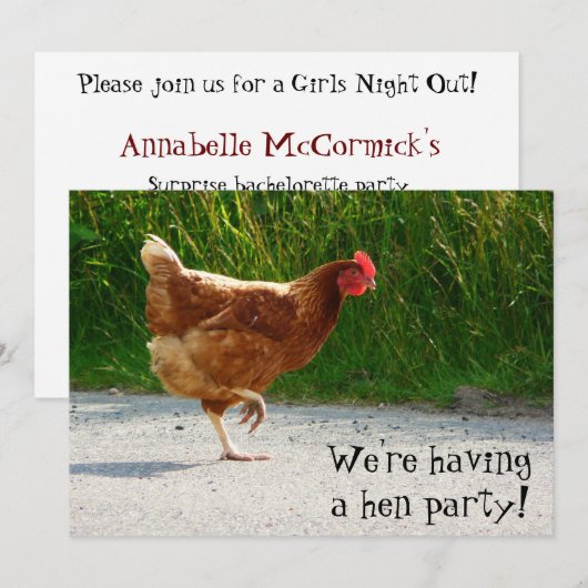 Hen Party. Uitnodiging voor de viering van bachelo (Voorkant / Achterkant)