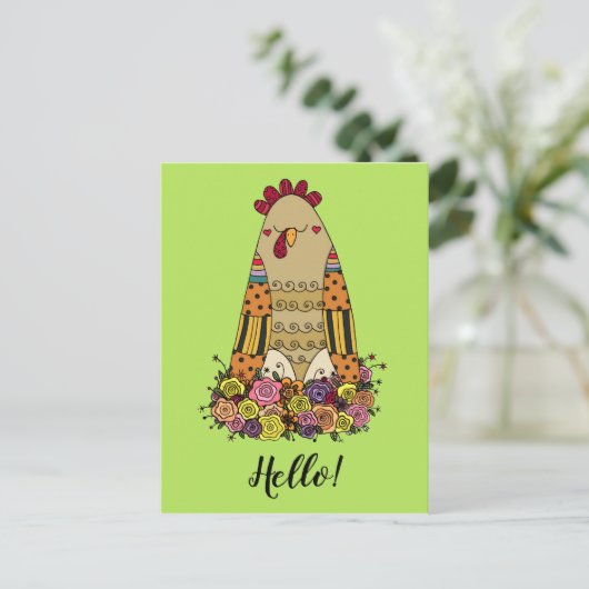 Hen Pattern Folk Art Briefkaart (Staand voorkant)