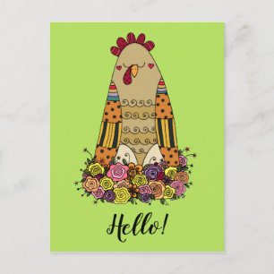Hen Pattern Folk Art Briefkaart