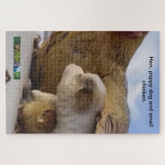 Hen, puppy hond ​​en kleine kip puzzel. legpuzzel (Horizontaal)