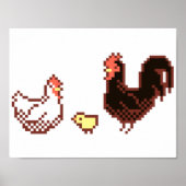Hen, roster en chick Pixel Poster (Voorkant)