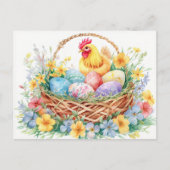 Hen stands beside an Easter nest filled with eggs Briefkaart (Voorkant)