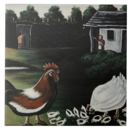 Hen with her Chicks in a Rural Farmyard Landscape Tegeltje