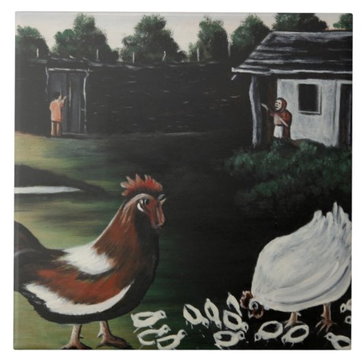 Hen with her Chicks in a Rural Farmyard Landscape Tegeltje (Voorkant)