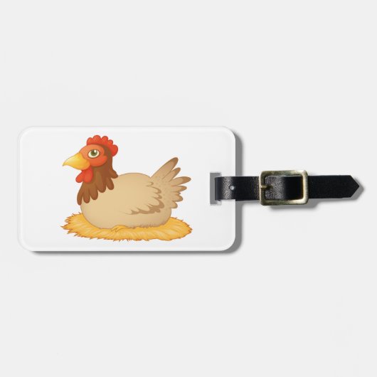 Hen zittend op Nest Schattige Boerderij Animal Bagagelabel (Voorkant horizontaal)
