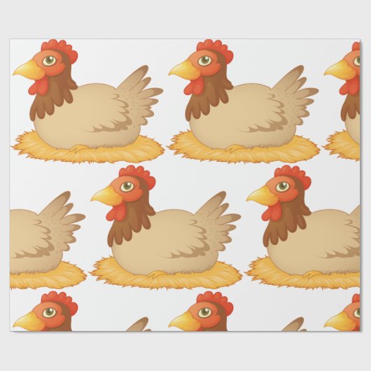 Hen zittend op Nest Schattige Boerderij Animal Cadeaupapier (Vlak)