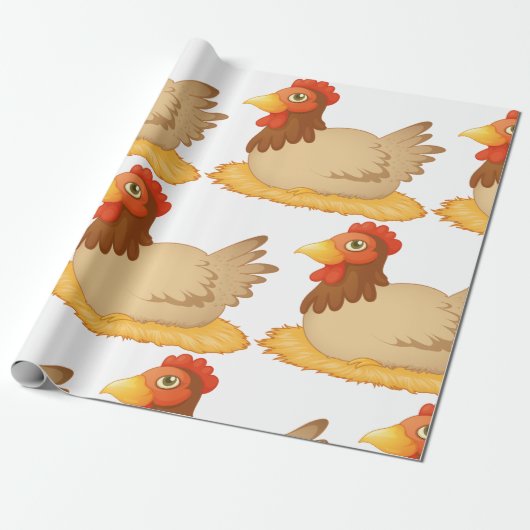 Hen zittend op Nest Schattige Boerderij Animal Cadeaupapier (Uitgerold)