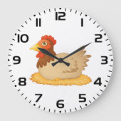 Hen zittend op Nest Schattige Boerderij Animal Grote Klok (Voorkant)