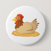 Hen zittend op Nest Schattige Boerderij Animal Ronde Button 7,6 Cm (Voorkant)