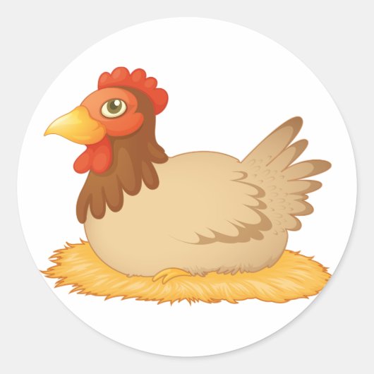 Hen zittend op Nest Schattige Boerderij Animal Ronde Sticker (Voorkant)