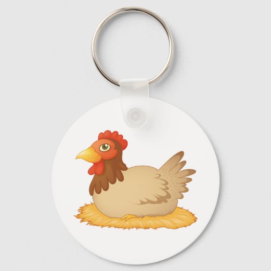 Hen zittend op Nest Schattige Boerderij Animal Sleutelhanger (Voorkant)