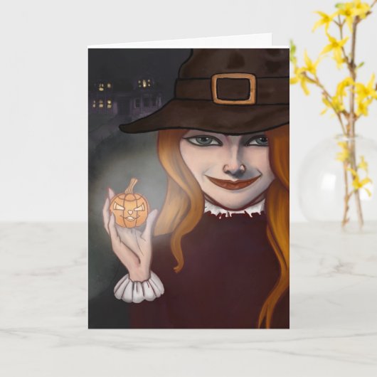Hendch met Jack O'Lantern 5 x 7 inch op kaart (Gele Bloem)