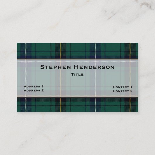 Henderson Blauwgroen Tartan Pset Aangepast Visitekaartje (Voorkant)
