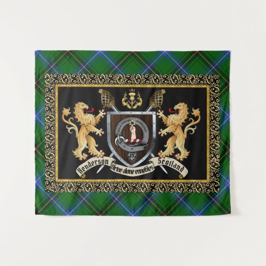 Henderson Clan Badge & Motto w/Lions Wandkleed (Voorkant (horizontaal))