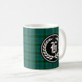 Henderson Clan Green en Blue Tartan Monogram Koffiemok (Voorkant rechts)