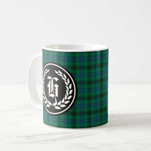 Henderson Clan Green en Blue Tartan Monogram Koffiemok (Voorkant links)