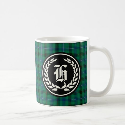 Henderson Clan Green en Blue Tartan Monogram Koffiemok (Rechts)
